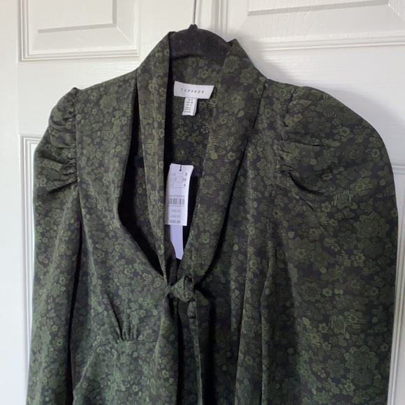 Topshop green pattern dress with neck tie - Picture 4 of 8